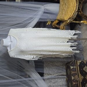 LA Hearts Knit Fringe Poncho OS Cream